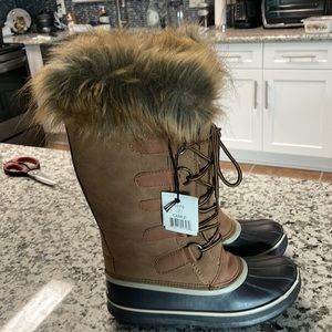 JANDS Mid Calf Faux Fur Lace-Up Winter Duck Boots